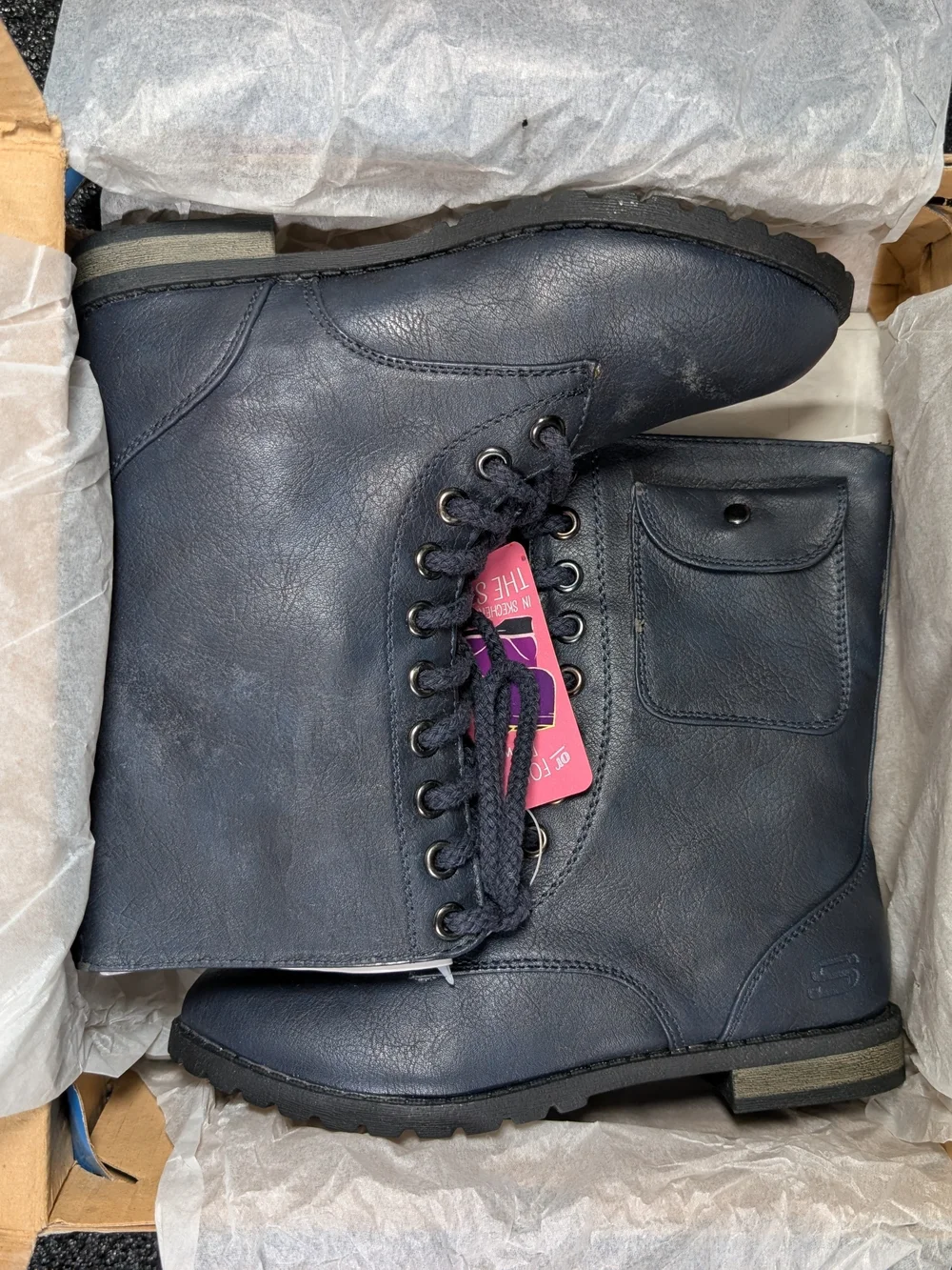 Skechers Girls Navy Lace-Up Combat Boots